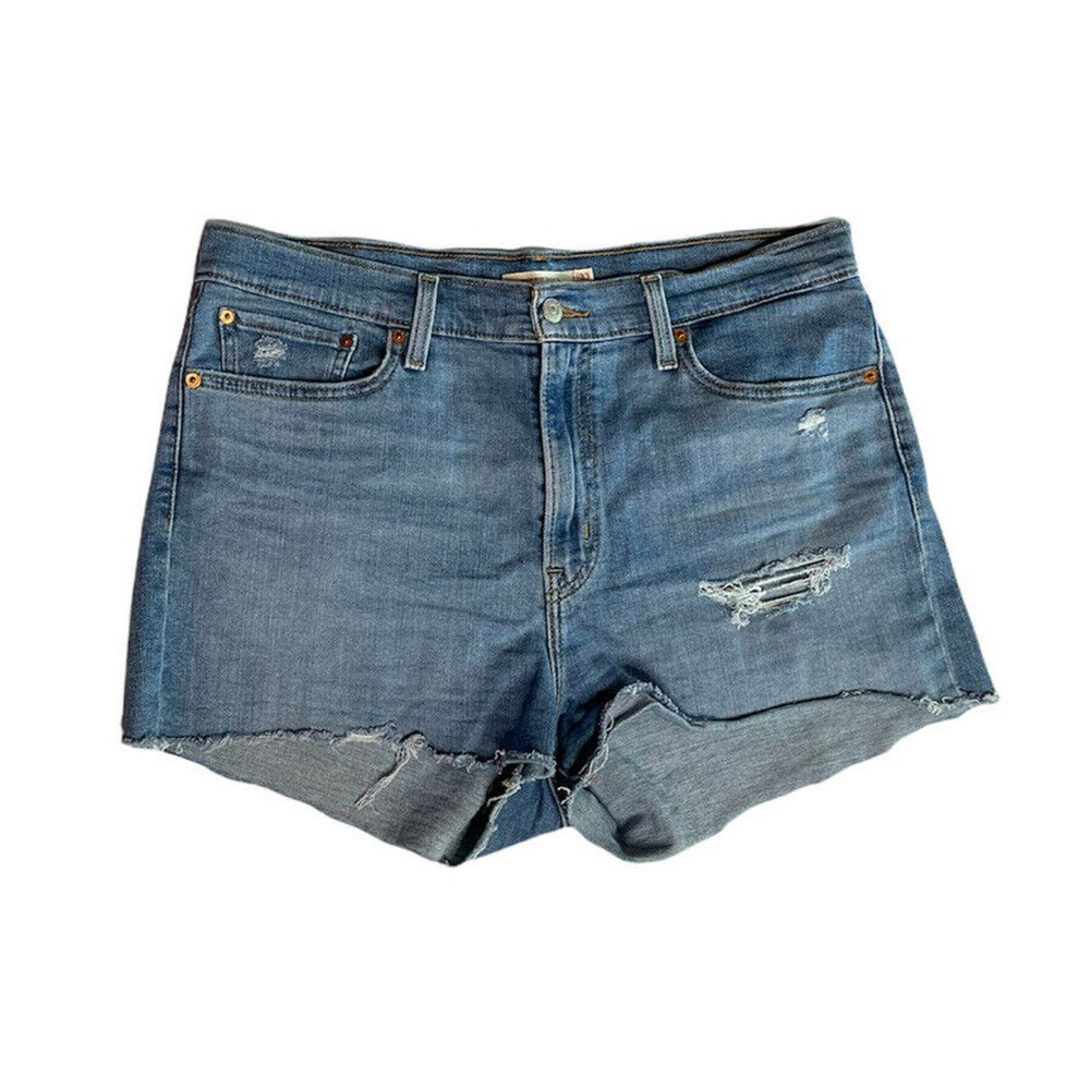 Womens Levi's Frayed Hem Distressed High Rise Cut Off Denim Jean Shorts Sz 33